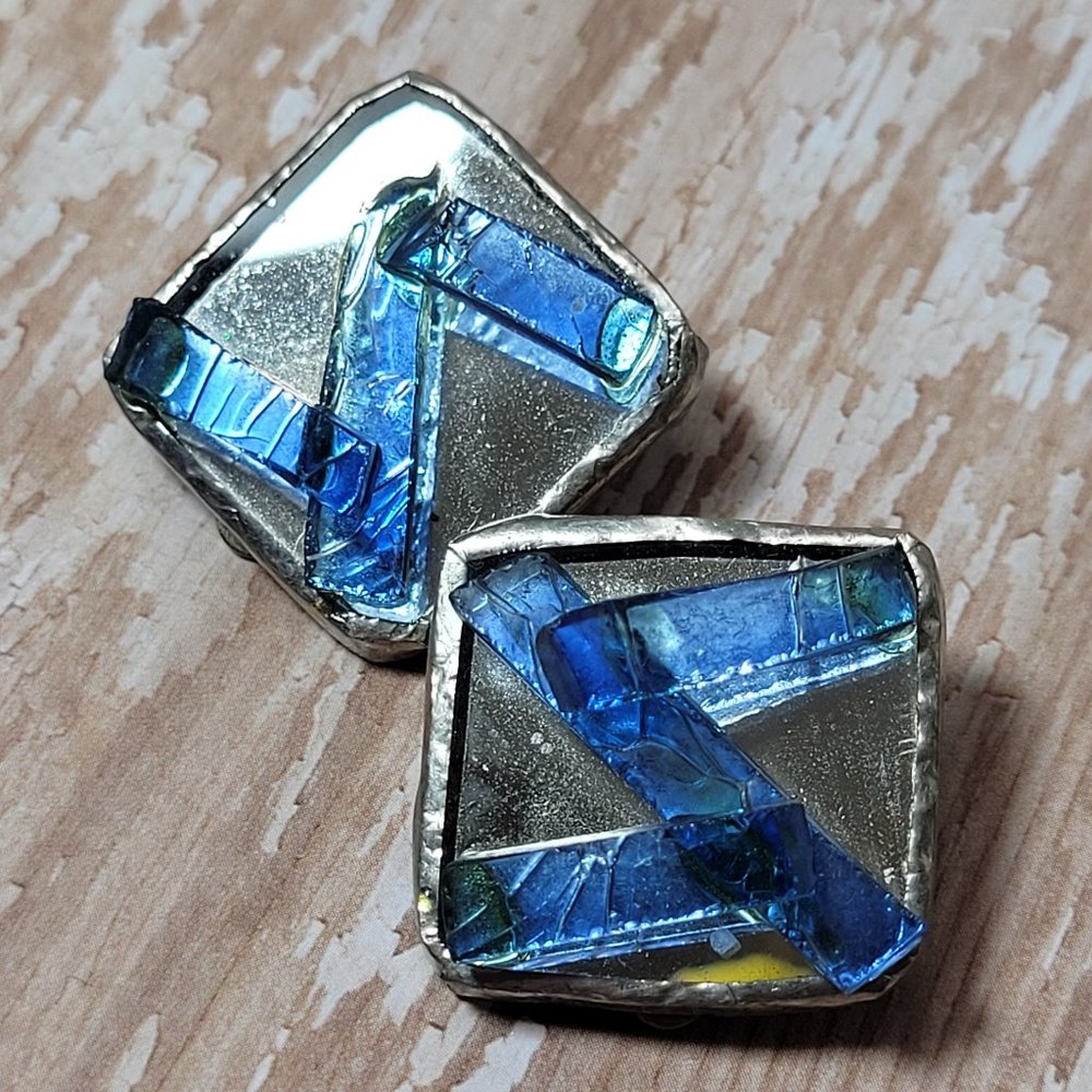 Handmade 80s Vintage Brutalist Earrings - Clip On